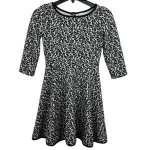 Kids Janie & Jack Black White Leopard‎ Print Stretch Knit Button Back Dress 12